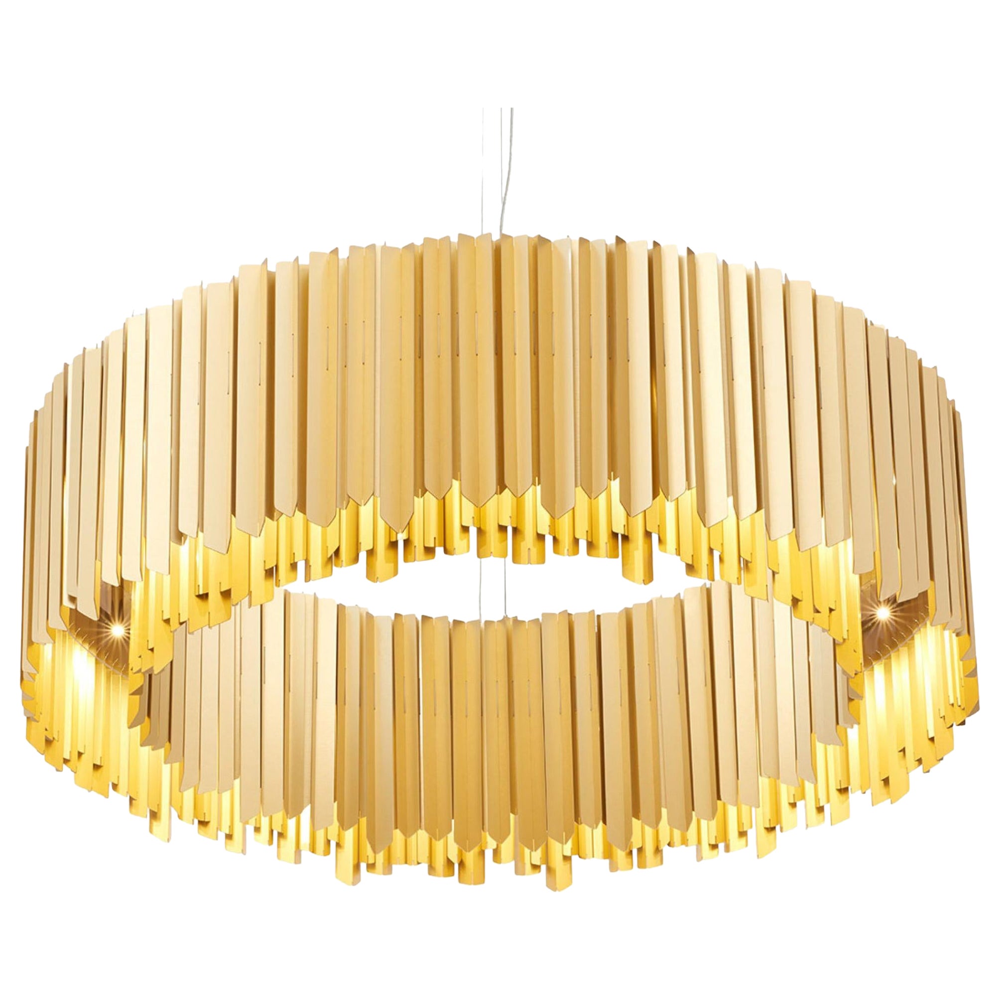 Facet Chandelier 1300mm / 51.25" in Satin Gold by Tom Kirk, UL Listed For Sale