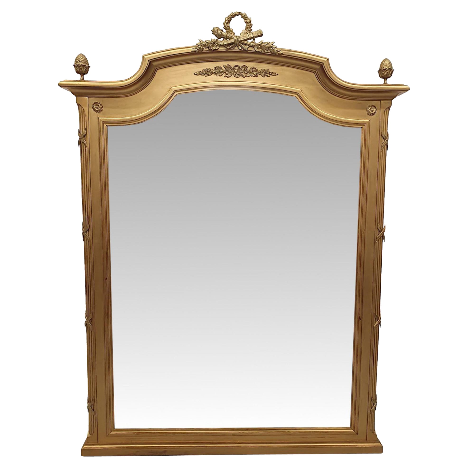 Gorgeous 19th Century Brass Mounted Giltwood Overmantle Mirror For Sale