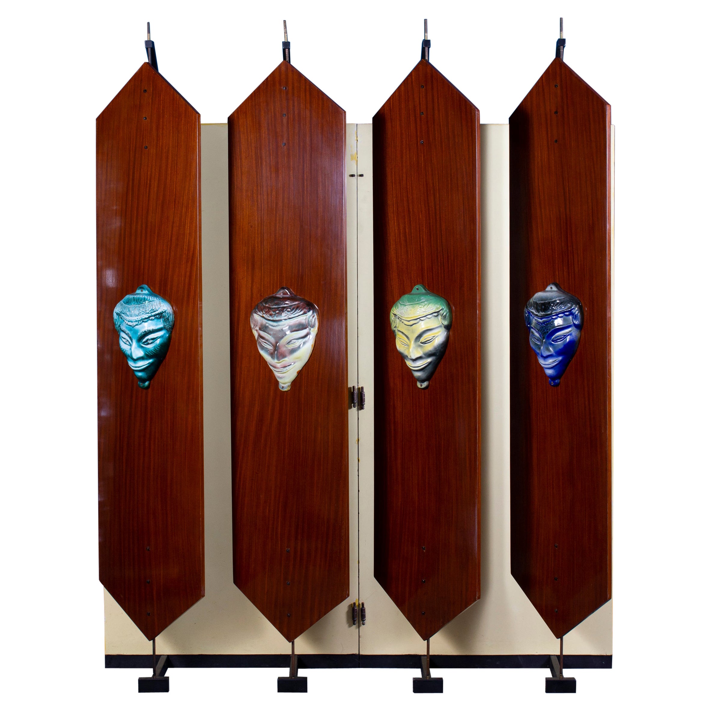 Curious Mid-Century Wardrobe with Ceramic Masks, Italy, 1950' For Sale