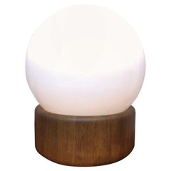 Vintage Mid Century Teak and Opaline Glass Table Lamp