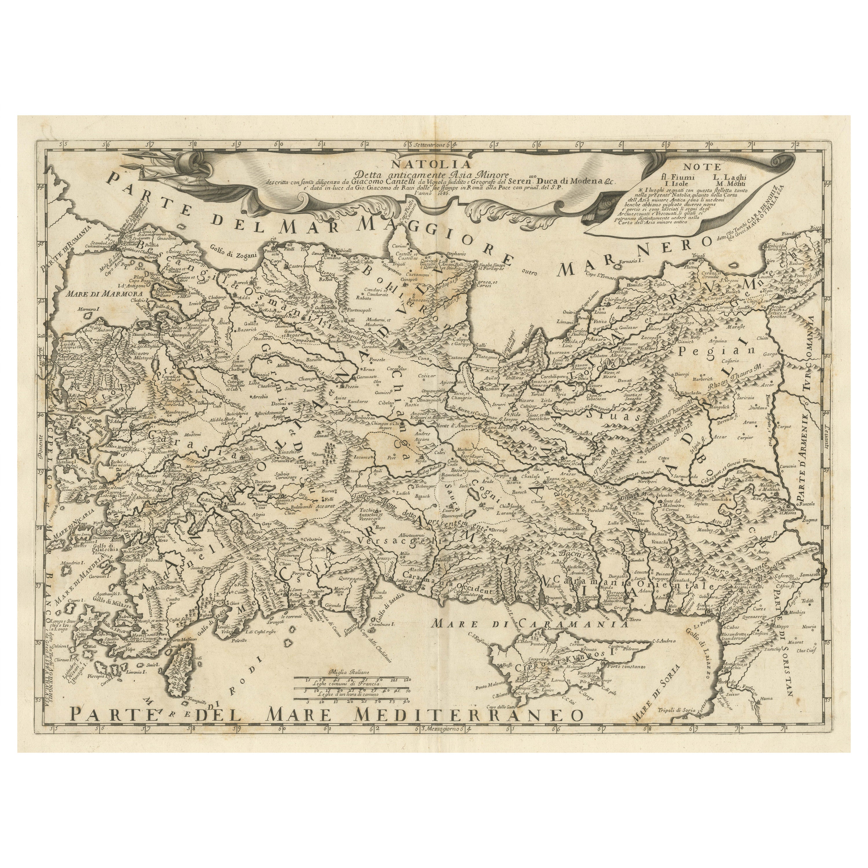 Originale antike italienische Karte von Kleinasien, Zypern und Umgebung