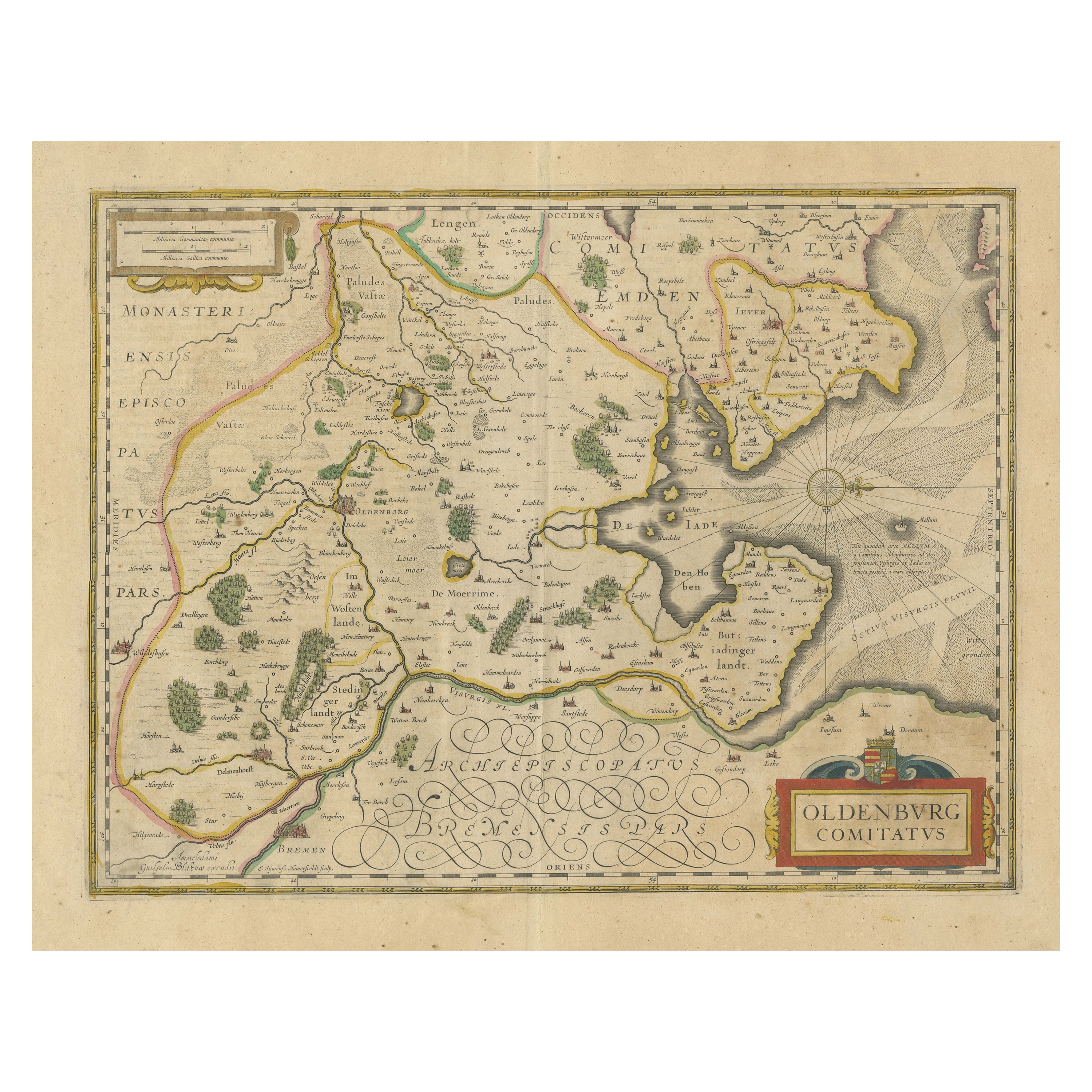Antique Map of the Region of Oldenburg, Germany
