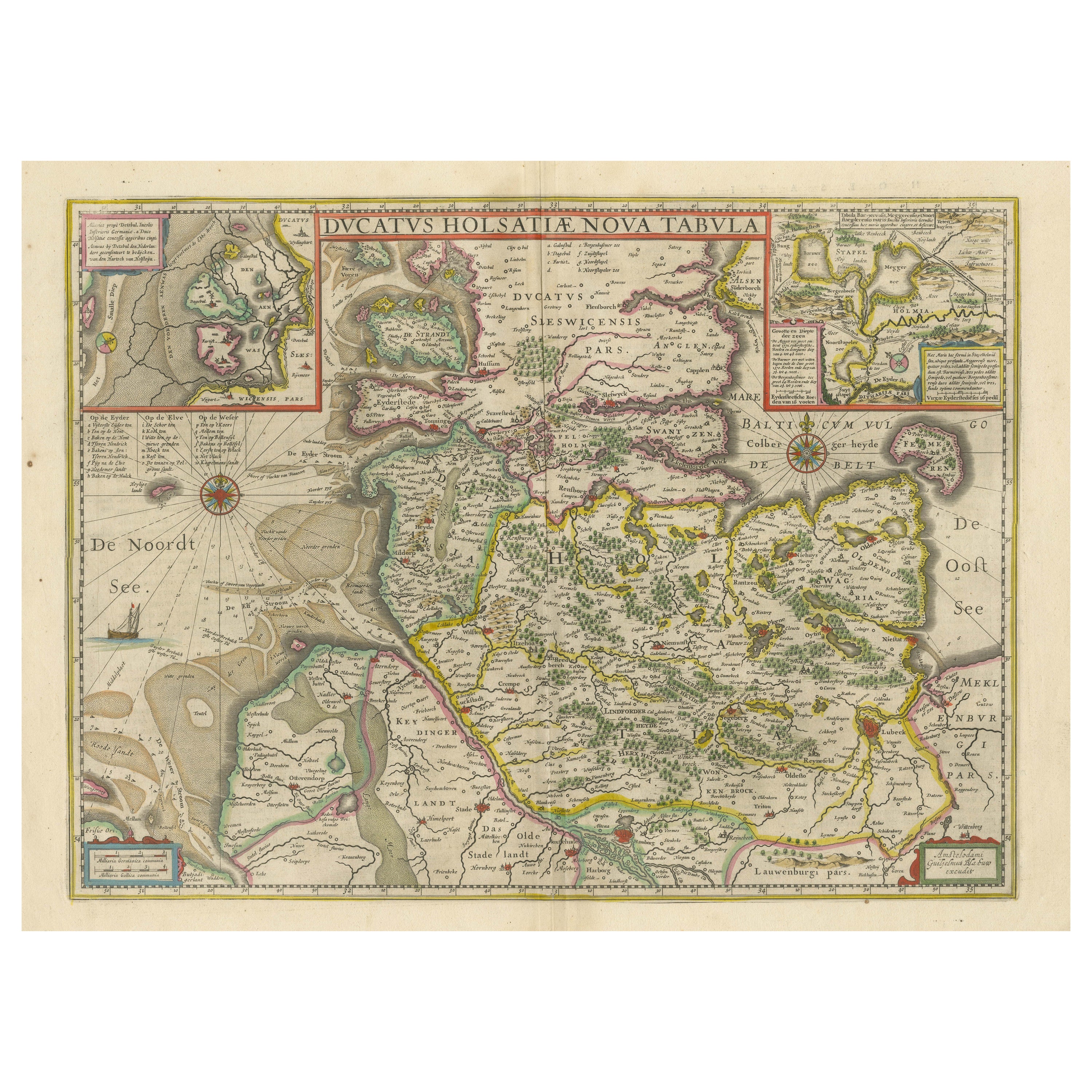 Original Antique Map of the Duchy of Holstein For Sale