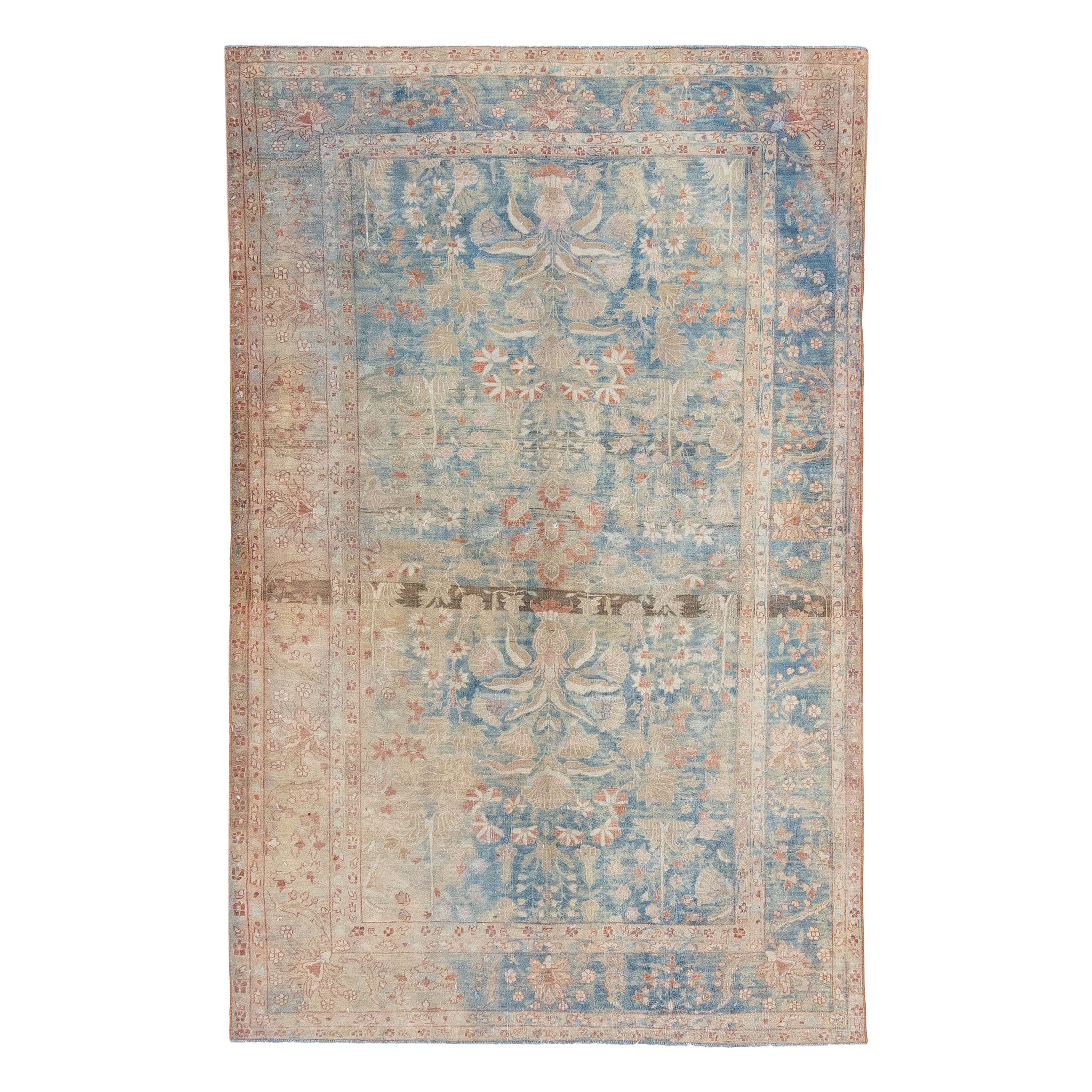 Antiker blauer handgefertigter Sarouk Farahan-Teppich aus persischer Wolle mit Blumenmotiv