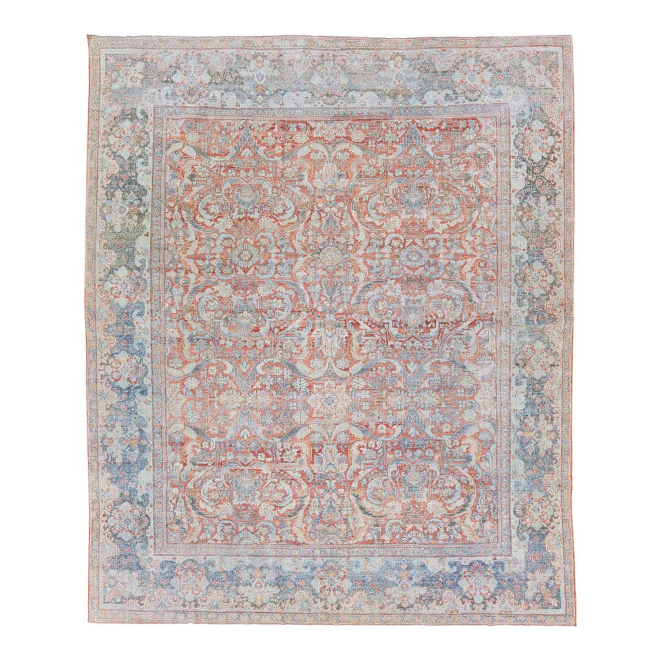 19th Century Antique Green Persian Mahal Handmade Floral Wool Rug For ...