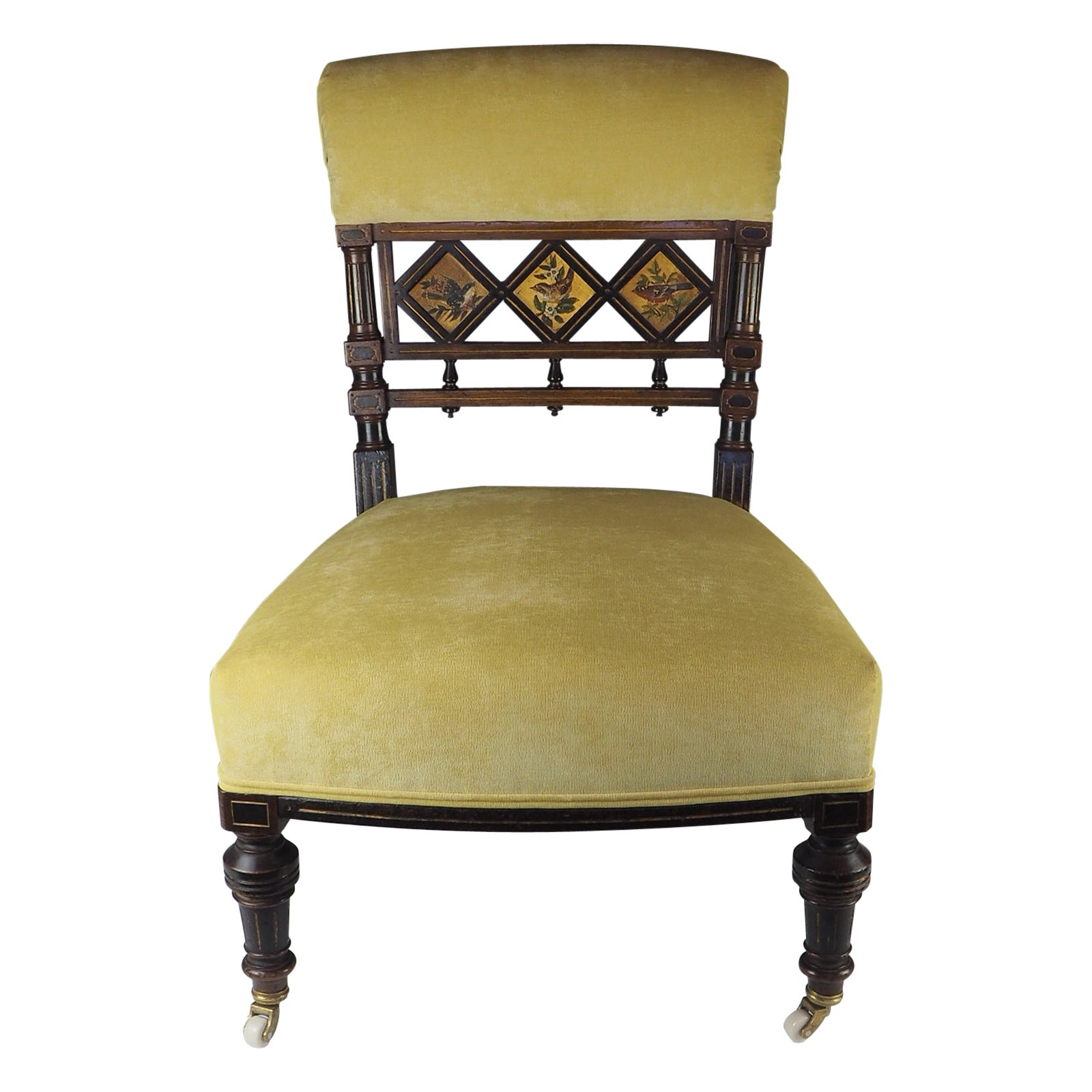Aesthetic Movement Ebonised and Gilt Side Chair with Hand Painted Birds, c. 1870