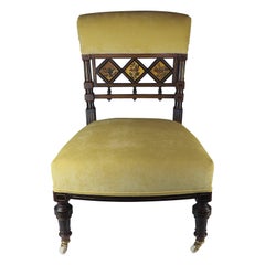 Antique Aesthetic Movement Ebonised and Gilt Side Chair with Hand Painted Birds, c. 1870