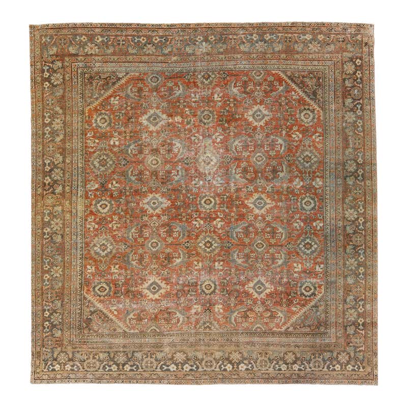Antique Mahal Rust Handmade Persian Wool Rug With Allover Motif For ...