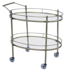 1960's Mid-Century Modern Two Tier Brass Oval Bar Cart