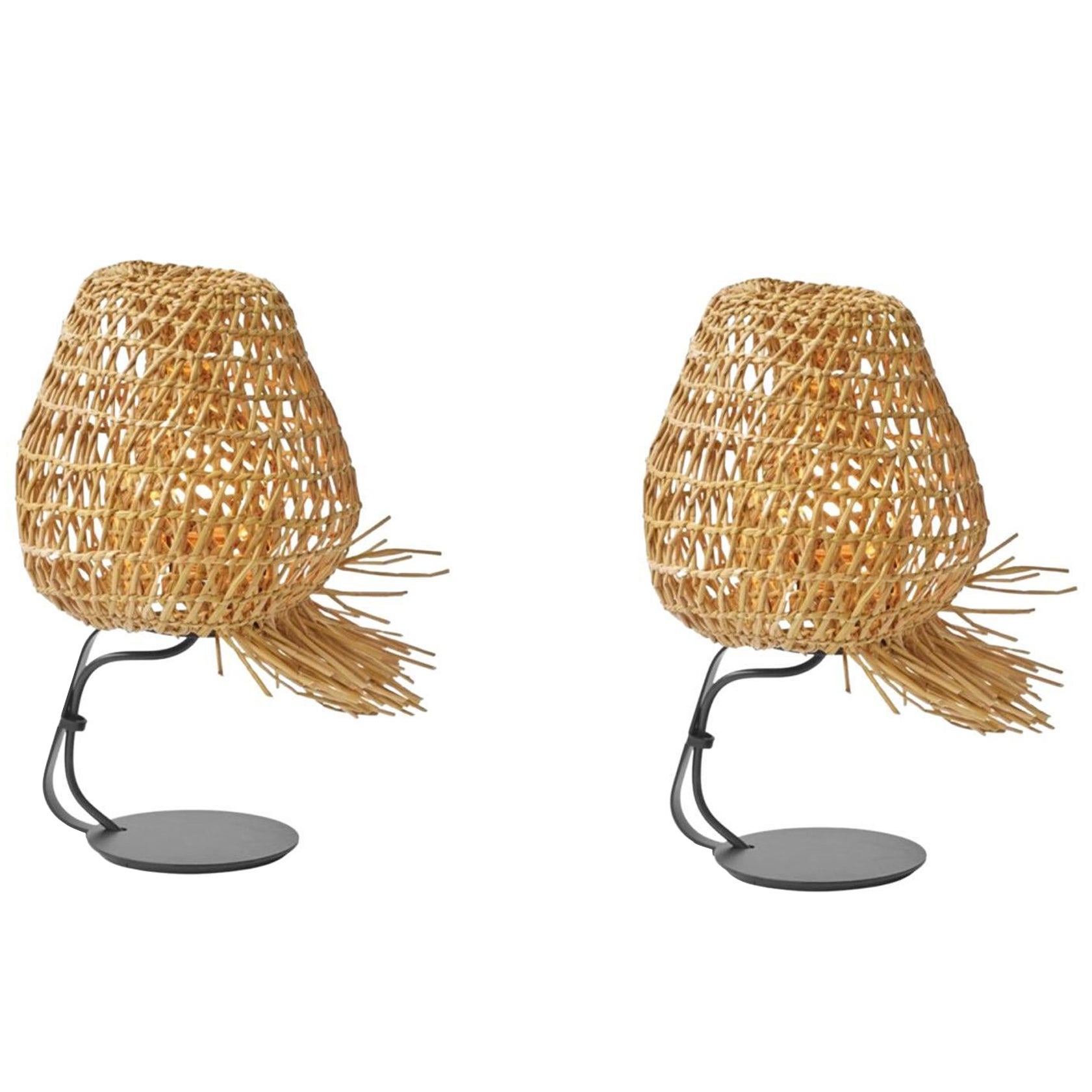 Set of 2 Vegetable Fabrics N°6 Nest Table Lamps by Estudio Rafael Freyre For Sale