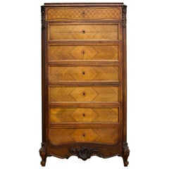 French 19th Century Tall Walnut Inlaid Chest of Drawers