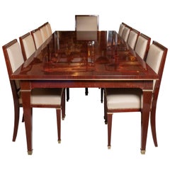 Wood, Leather and Bronze Dining Room Set for 12 People, Argentina, 1938