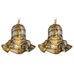 Pair of Blown-Glass "Handkerchief" Pendants