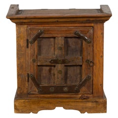 Armoire d'appoint indienne rustique en bois de sheesham naturel avec quincaillerie en fer