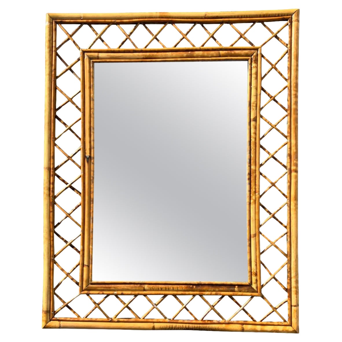 Vintage Italian Burnt Bamboo Rectangular Wall Mirror