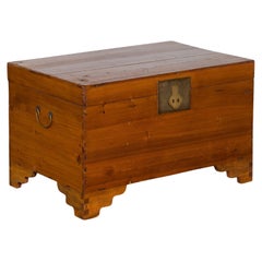Antique Late Qing Dynasty Pine Chest with Brass Hardware and Bracket Feet