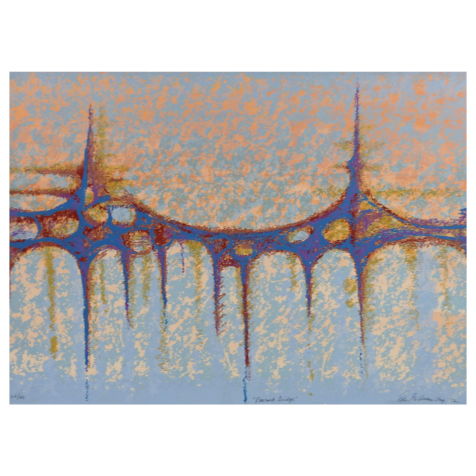 Abstract Mid-20th Century Peacock Bridge Serigraph For Sale