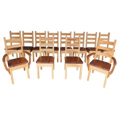 Vintage Custom Hand Made Chestnut & Pine Ladder Back Chairs, Set of 12