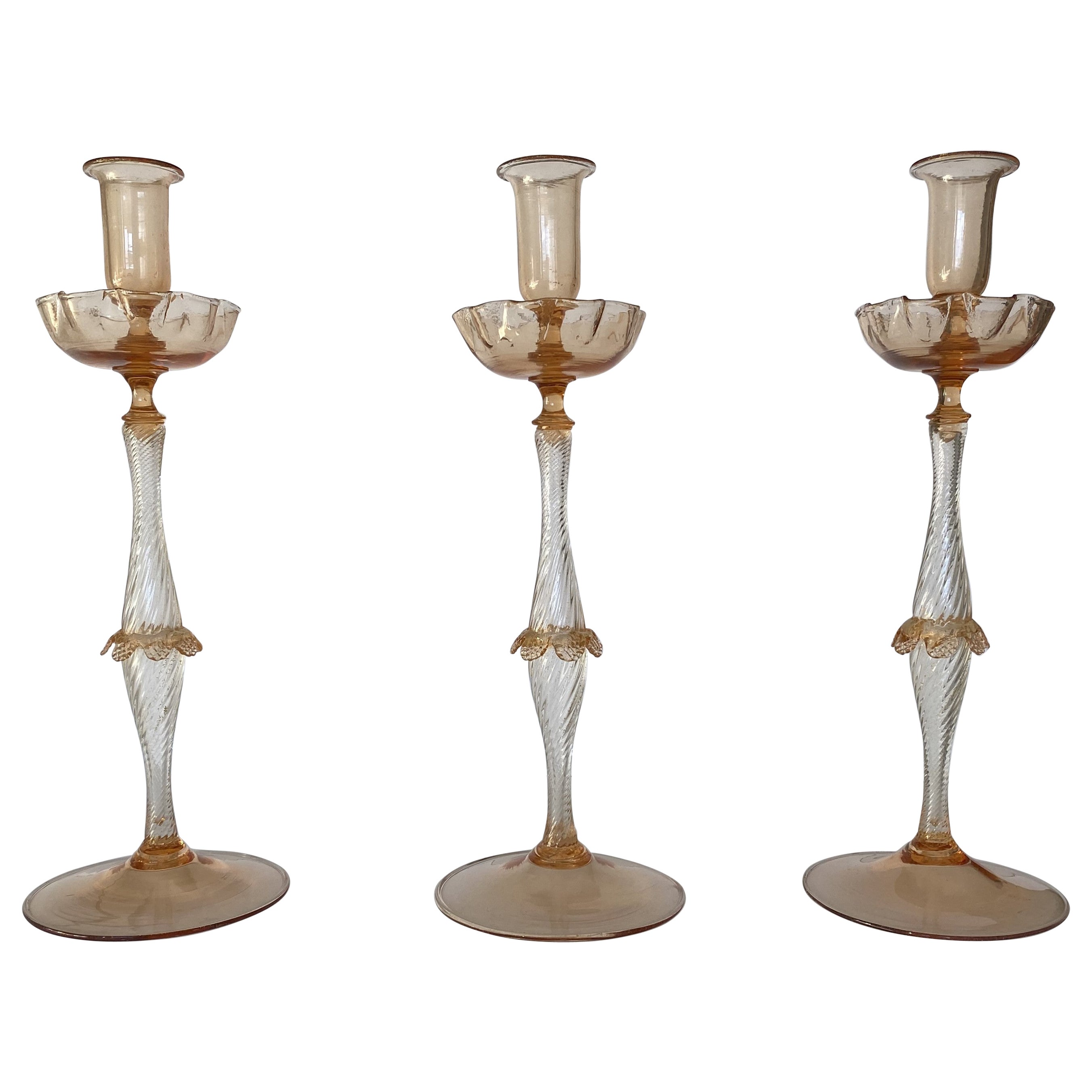 Murano Glass Candlesticks Set of 3 For Sale