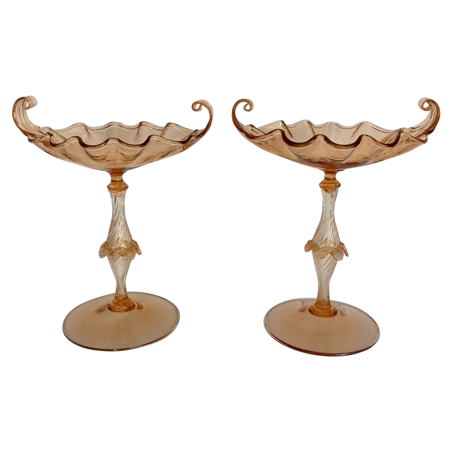 Murano Candy Compote Bowl Set of 2 For Sale
