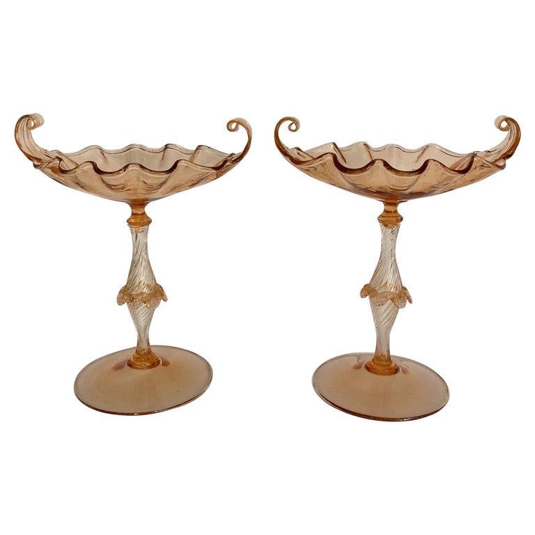 Murano Candy Compote Bowl Set of 2 For Sale at 1stDibs