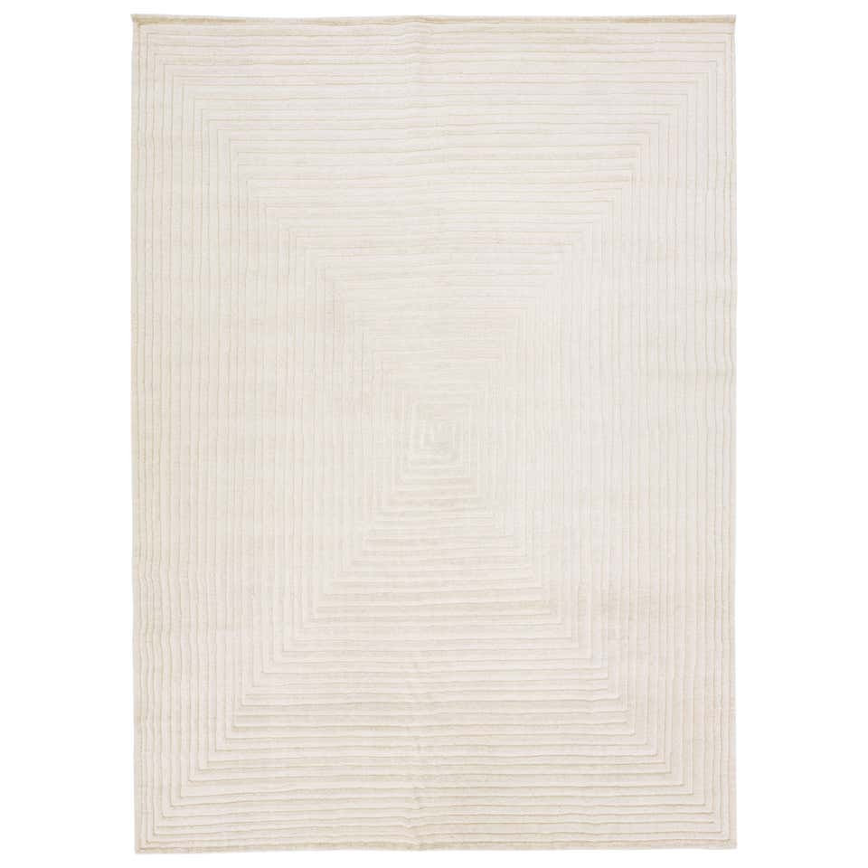 Modern Moroccan Style Wool Rug In Ivory With Seamless Pattern For Sale ...