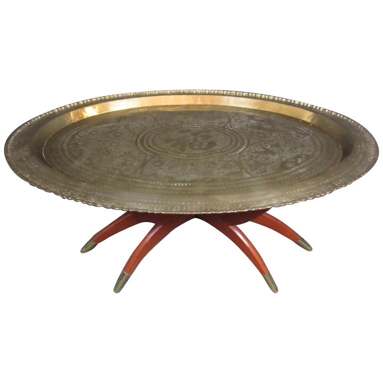 Vintage Chinese Engraved Brass Serving Table For Sale at 1stDibs