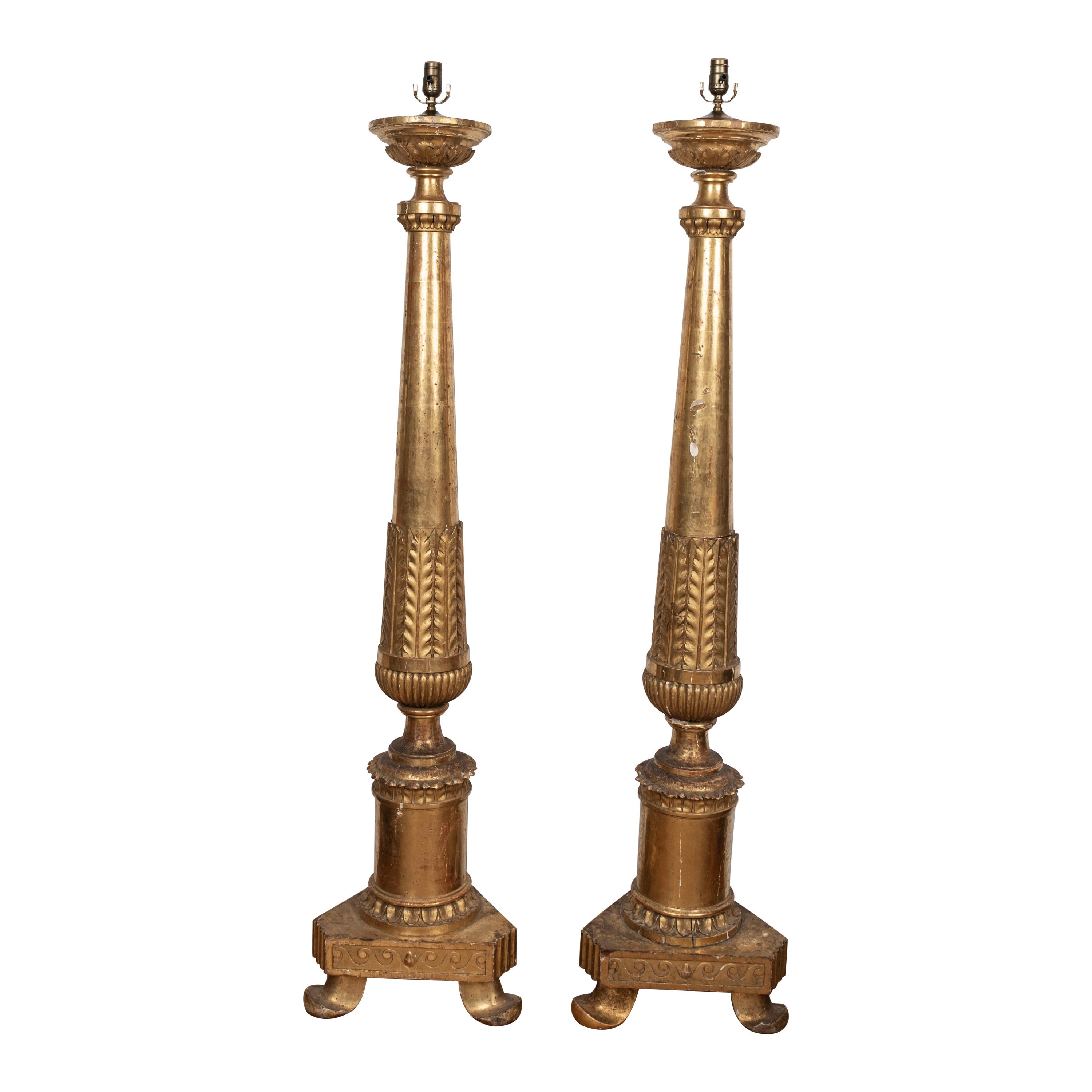 Pair of 18th Century Italian Giltwood Torchieres For Sale