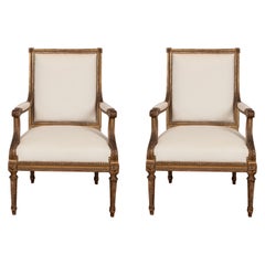 Pair of French Louis XVI Style Giltwood Fauteuils or Armchairs