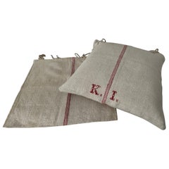 Antique European Linen Grain Sack Pillow Cases
