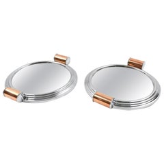 Vintage Art Deco Aluminum, Mirror and Copper Barware Tray, a pair