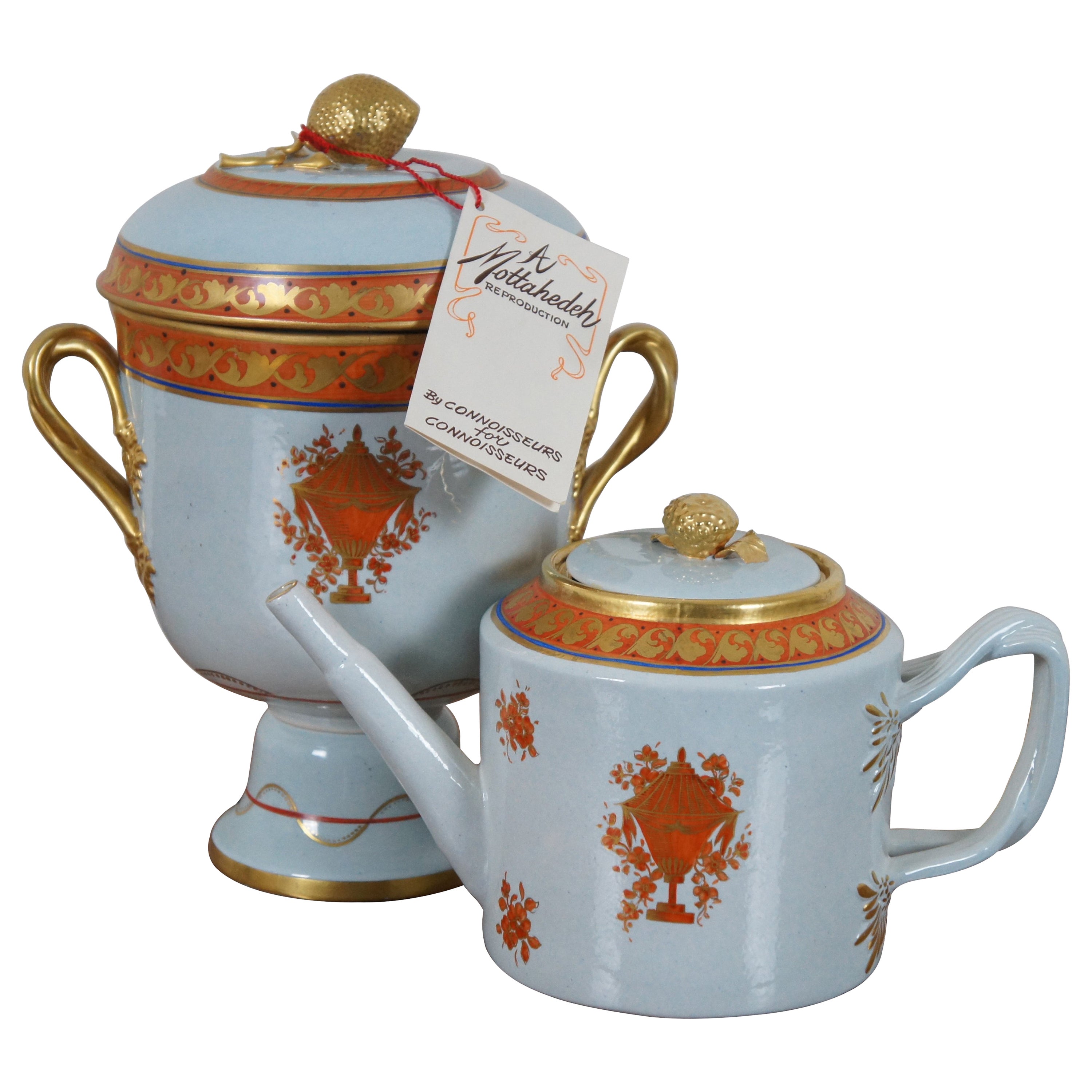2 Vintage Mottahedeh Lowestoft Reproduction Porcelain Teapot Cachepot
