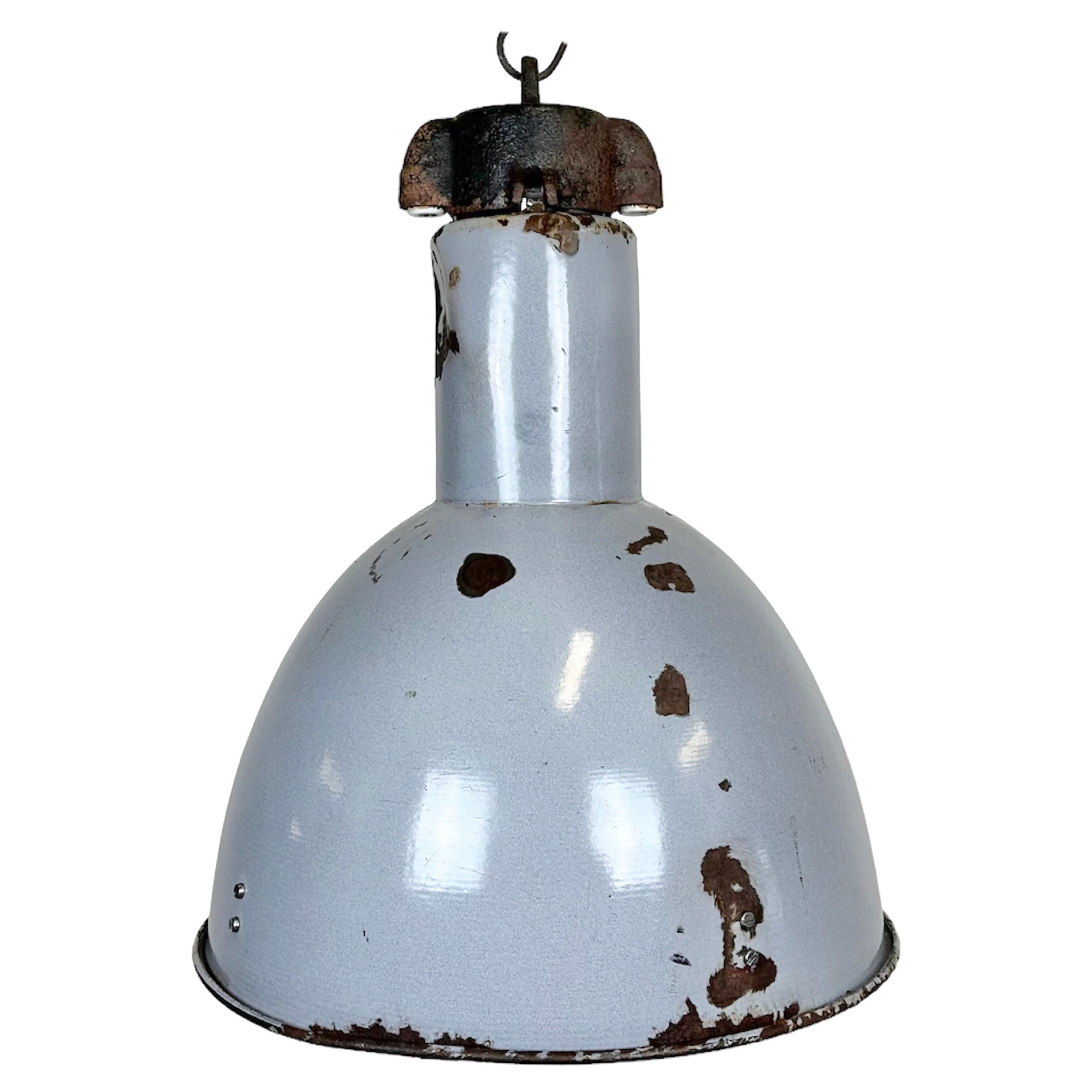 Bauhaus Grey Enamel Industrial Pendant Lamp, 1950s For Sale