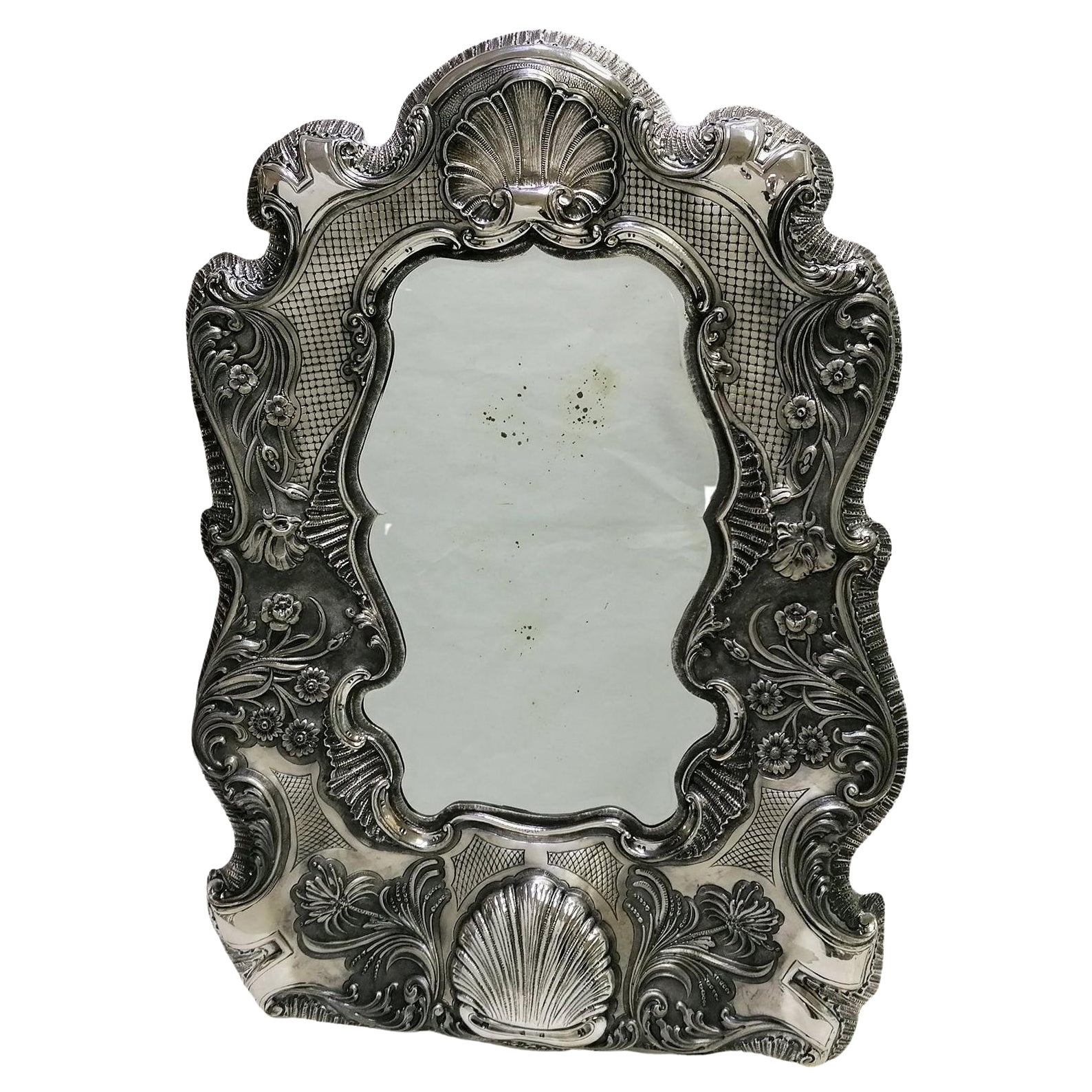 20th Century Italian Silver Barocco Wall or Table Mirror For Sale