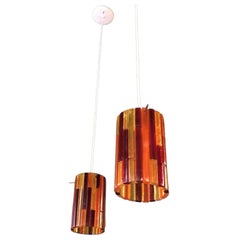 Vintage Moe Lighting Pair Mid-Century Modern Acrylic Pendants Fiesta Series, 1965