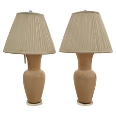 Large Pretty Pair of Light Pink Ceramic Table Lamps