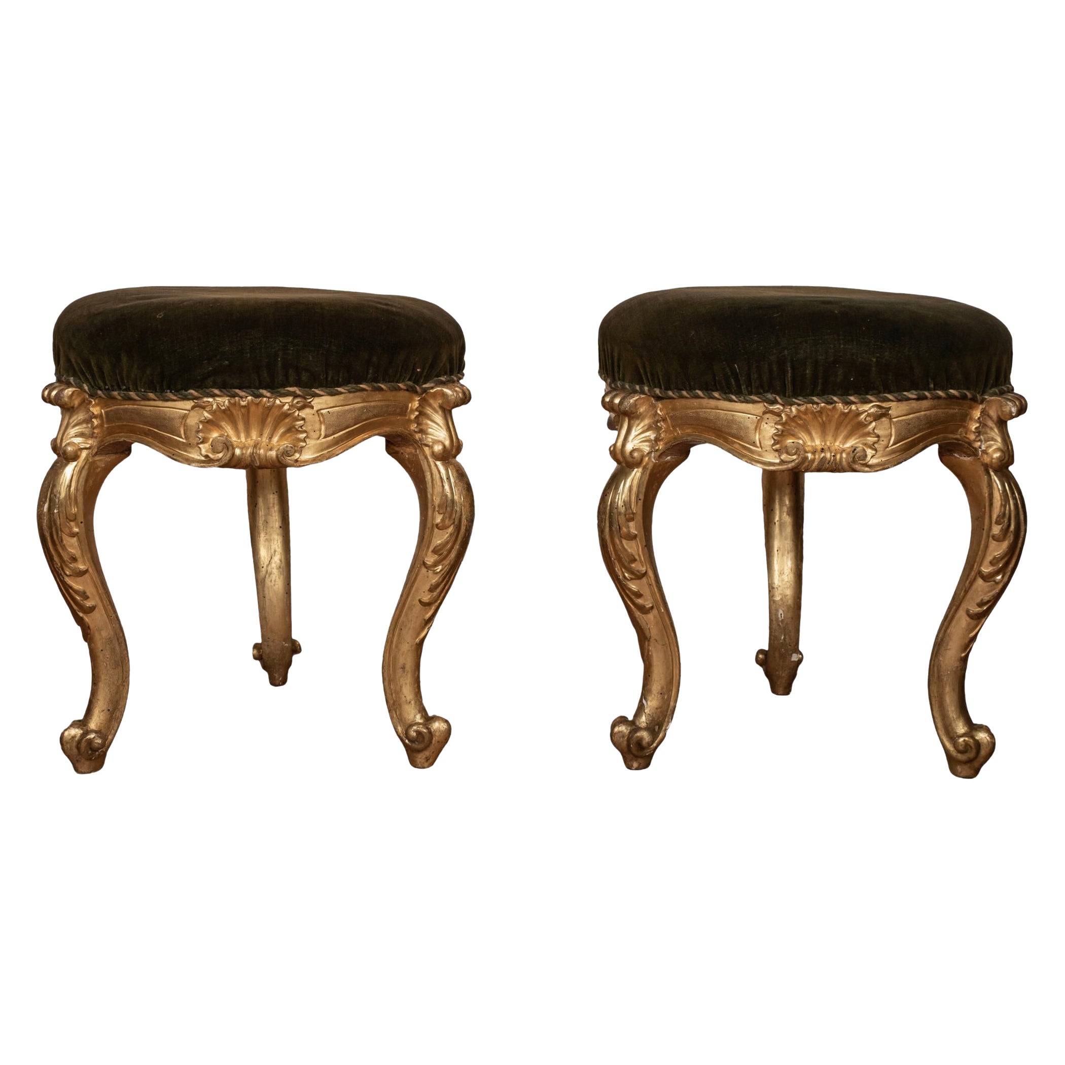 Pair of 19th Century Italian Regence Style Giltwood Benches