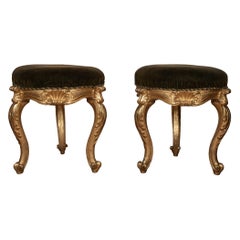 Pair of 19th Century Italian Regence Style Giltwood Benches