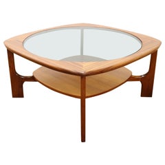 Vintage Mid Century Modern Round Teak and Glass Coffee Table from Stonehill Danish Style