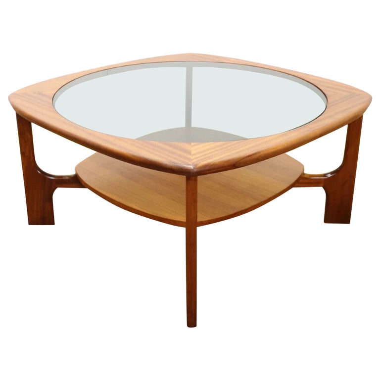 Mid Century Modern Round Teak and Glass Coffee Table from Stonehill