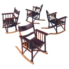 Used Costa Rican Folding Safari Campaign Rocking Chair set, 1960's Costa Rica