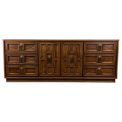 Retro Mid-Century Spanish Revival Lowboy 9 Drawer Dresser