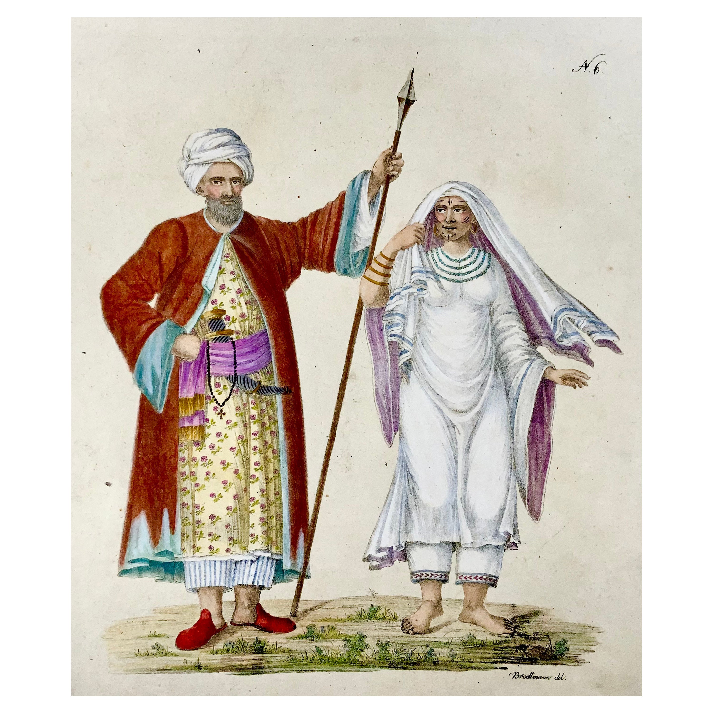 Arabes, ethnologie, folio impérial, 41,5 cm, énorme lithographie ancienne en pierre, 1816