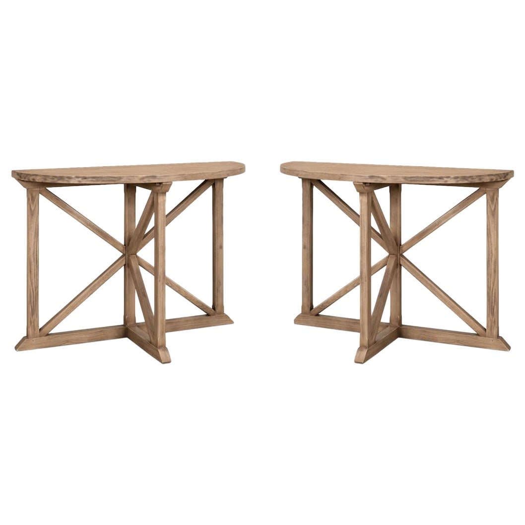 Pair of Vineyard Demilune Console Tables For Sale