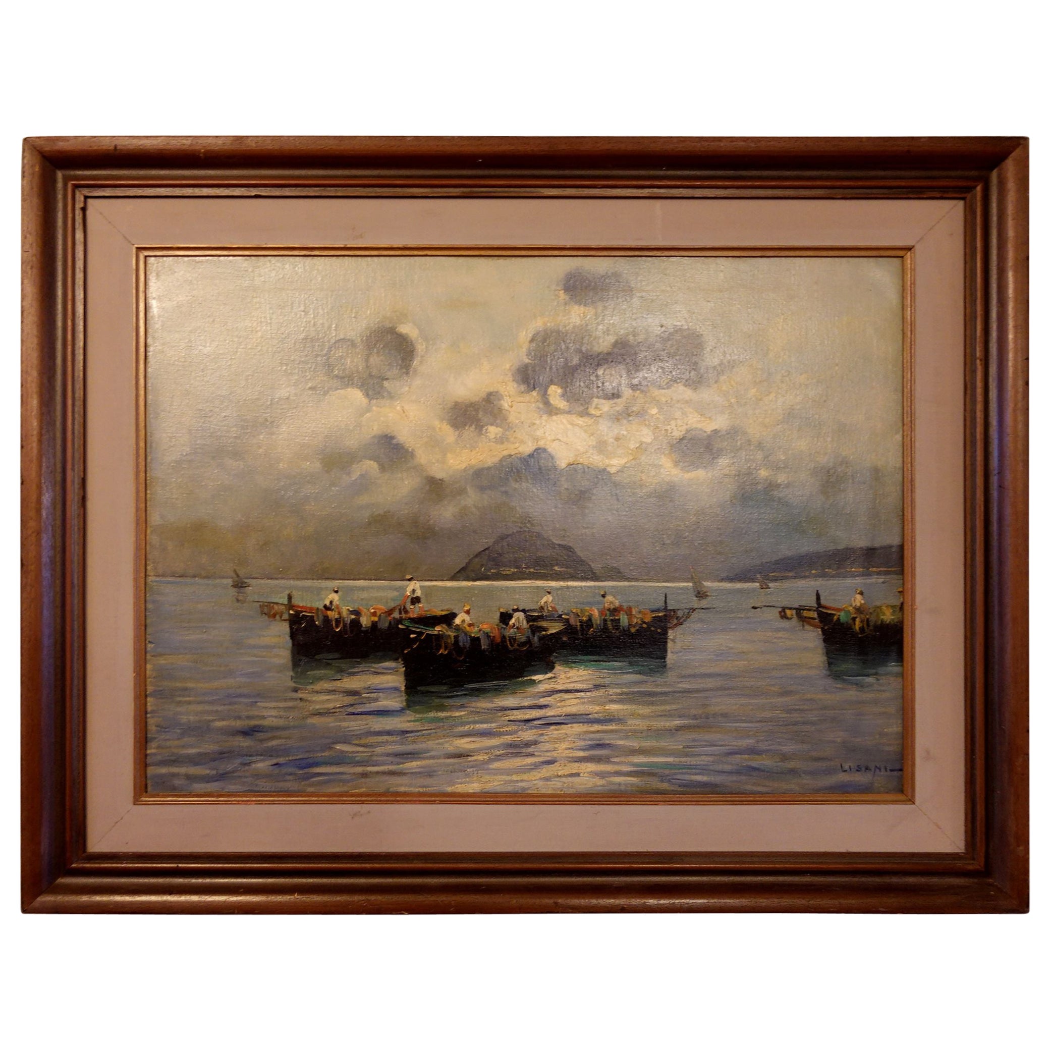  Oil Painting, "Seascape Fisherman", by Lisani For Sale
