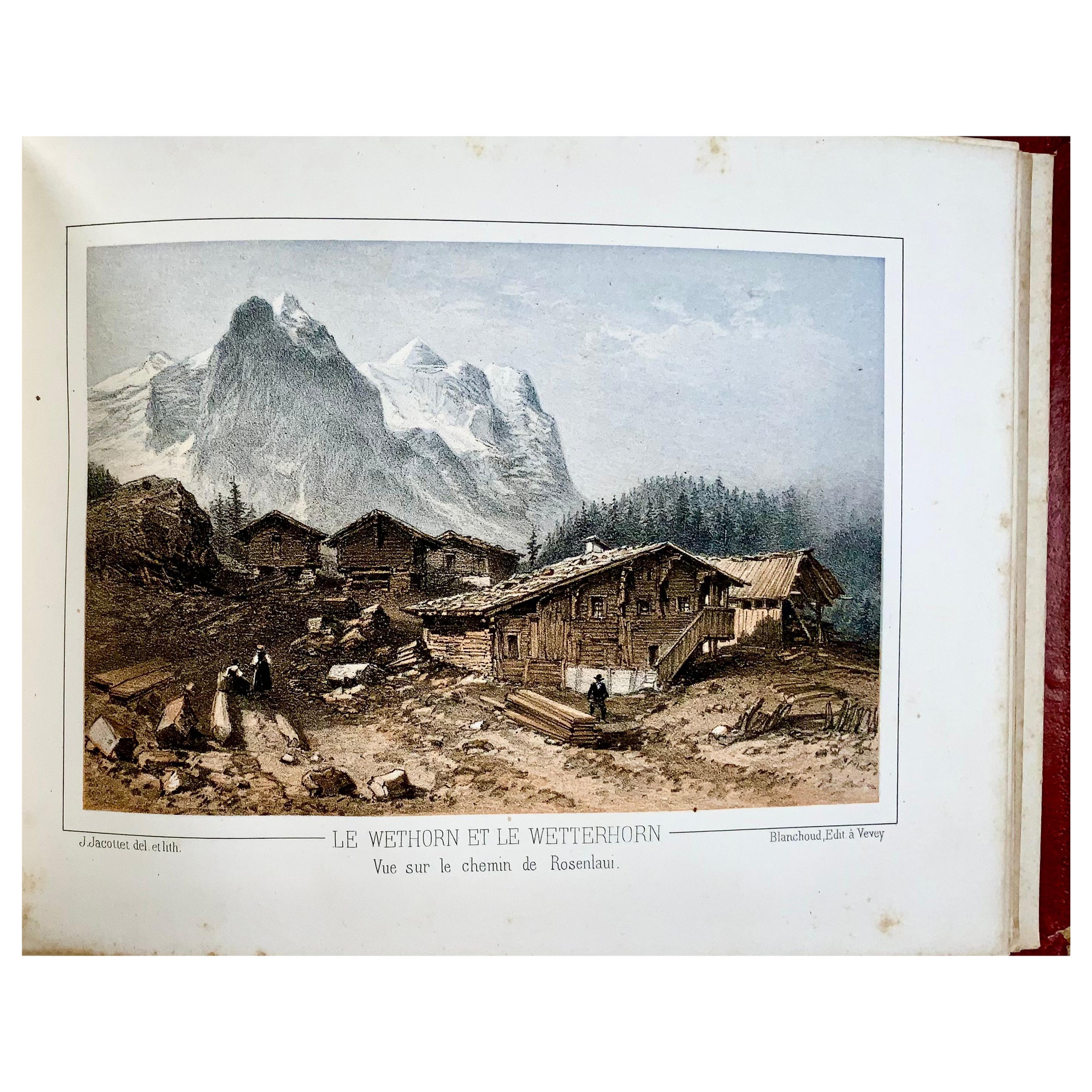 1850 Souvenir album, 19 toned lithographs of Bernese Oberland, Switzerland For Sale