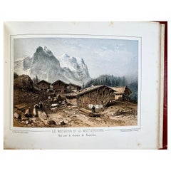 1850 Souvenir- Album, 19 getönte Lithografien des Berner Oberlandes, Schweiz