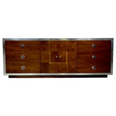 Mid-Century Modern Milo Baughman Sideboard / Dresser, Burlwood, Chrome
