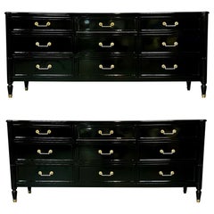 Pair Baker Hollywood Regency Dressers / Sideboards Jansen Style Ebony Lacquered