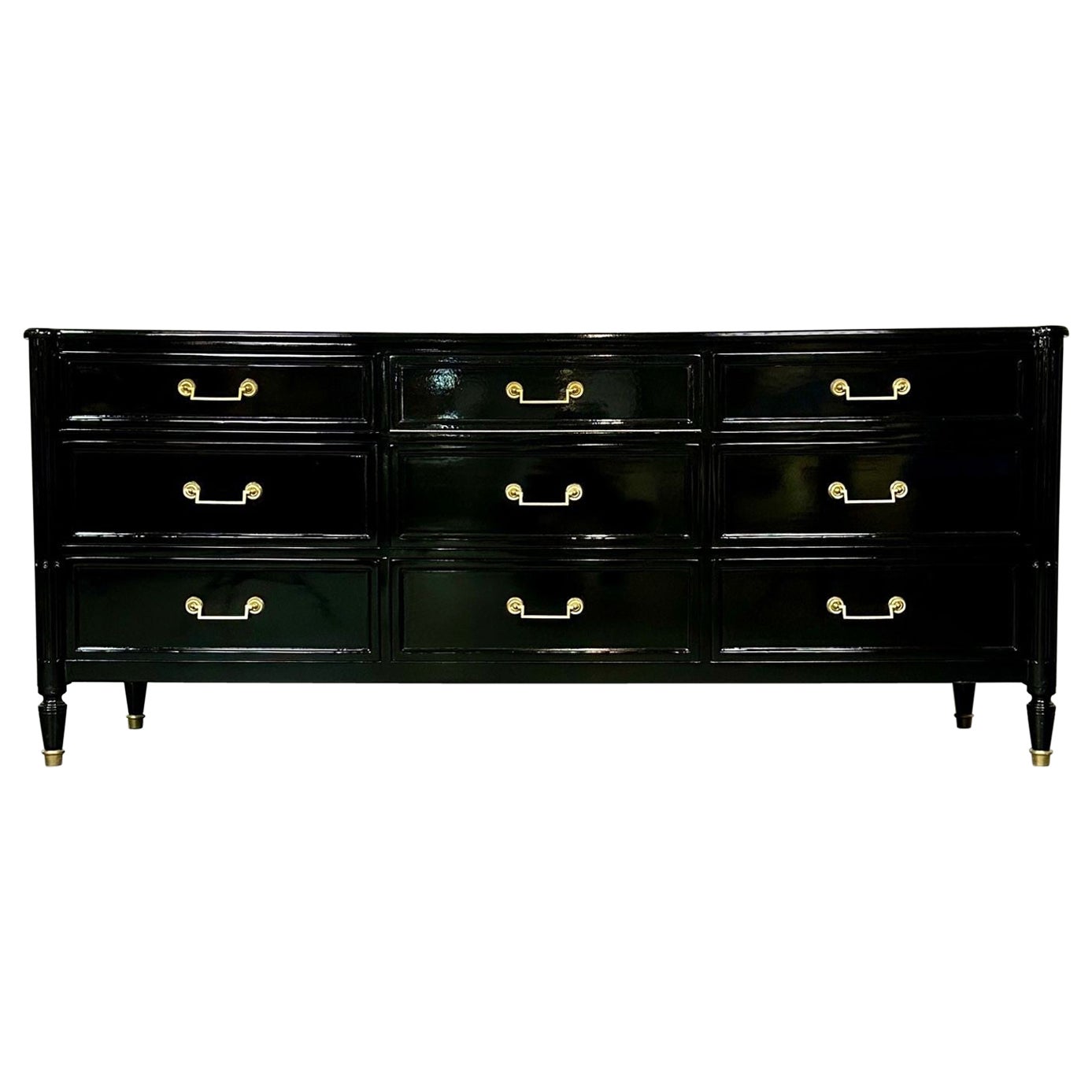 Hollywood Regency Ebony Lacquer Sideboard / Commode, Jansen Style, Baker For Sale